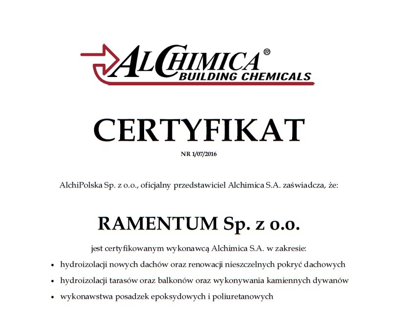 Certyfikowany wykonawca Alchimica S.A.