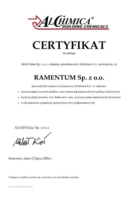 Certyfikowany wykonawca Alchimica SA